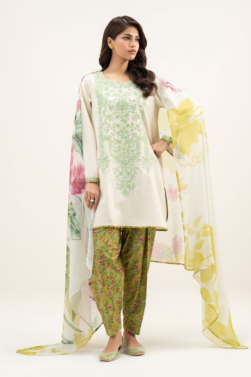 3 Piece - Embroidered Dobby Suit