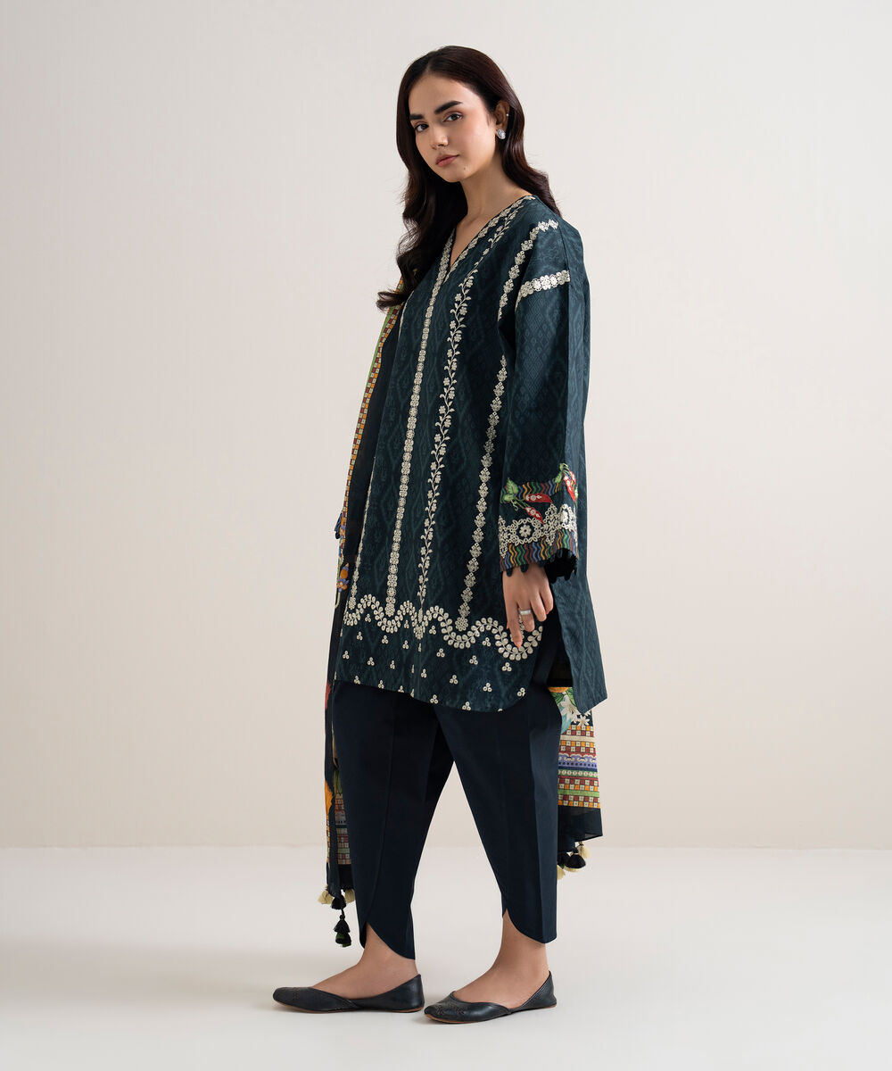 Women's Unstitched Lawn Embroidered Black