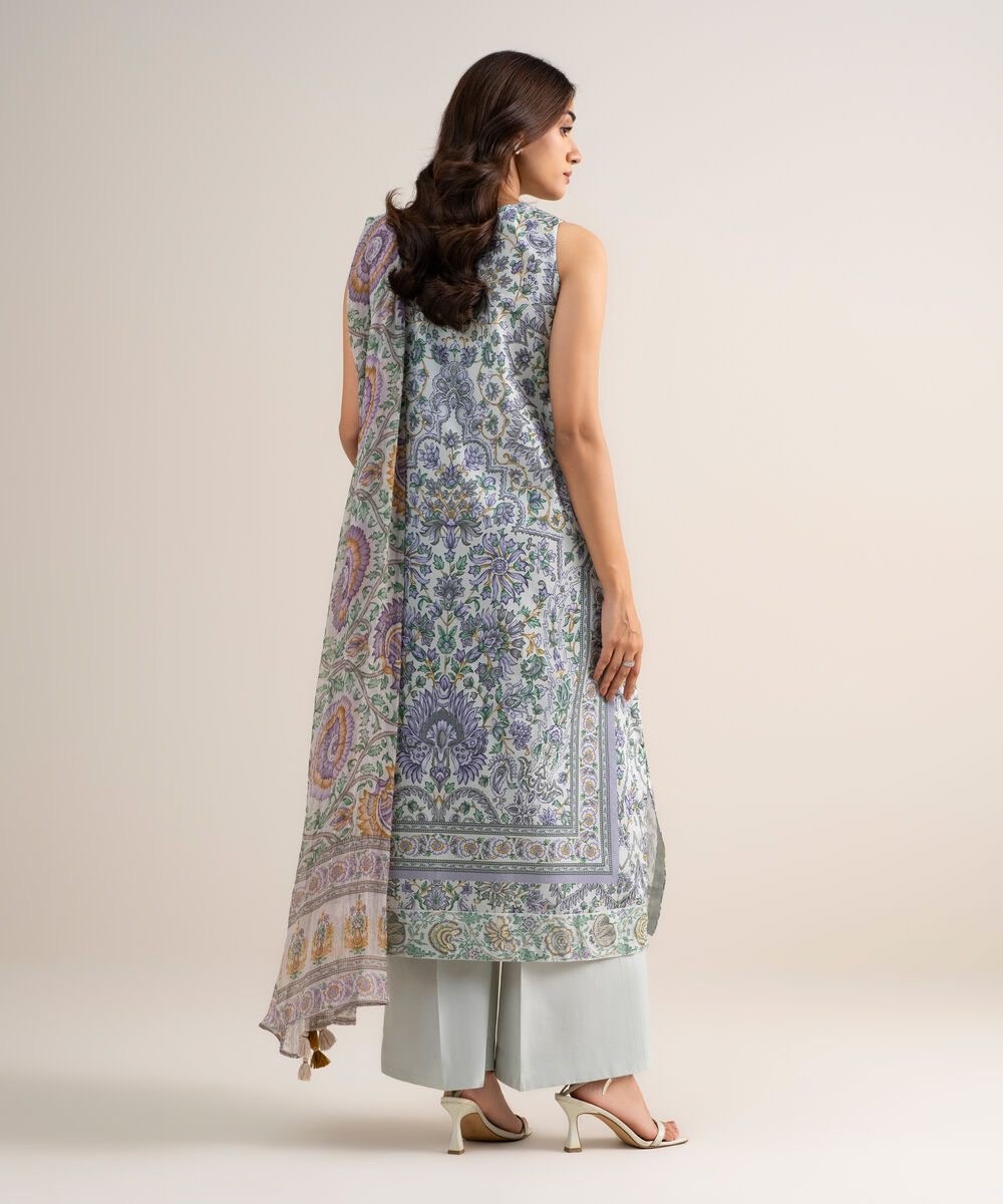 Women's Unstitched Lawn Printed Grey 3 Piece Suit