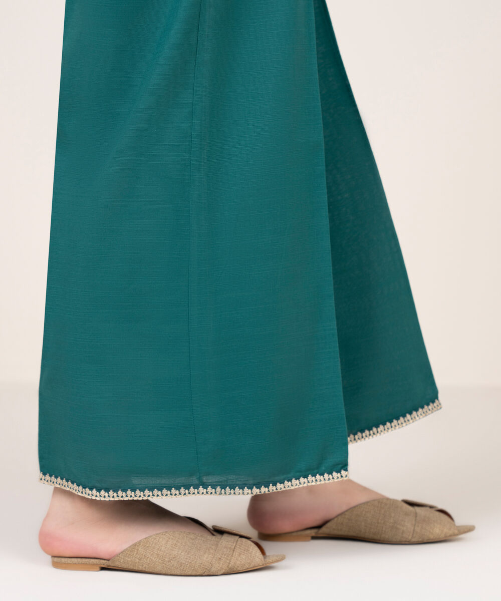 Women's RTW Cotton Embroidered Blue Flared Pants