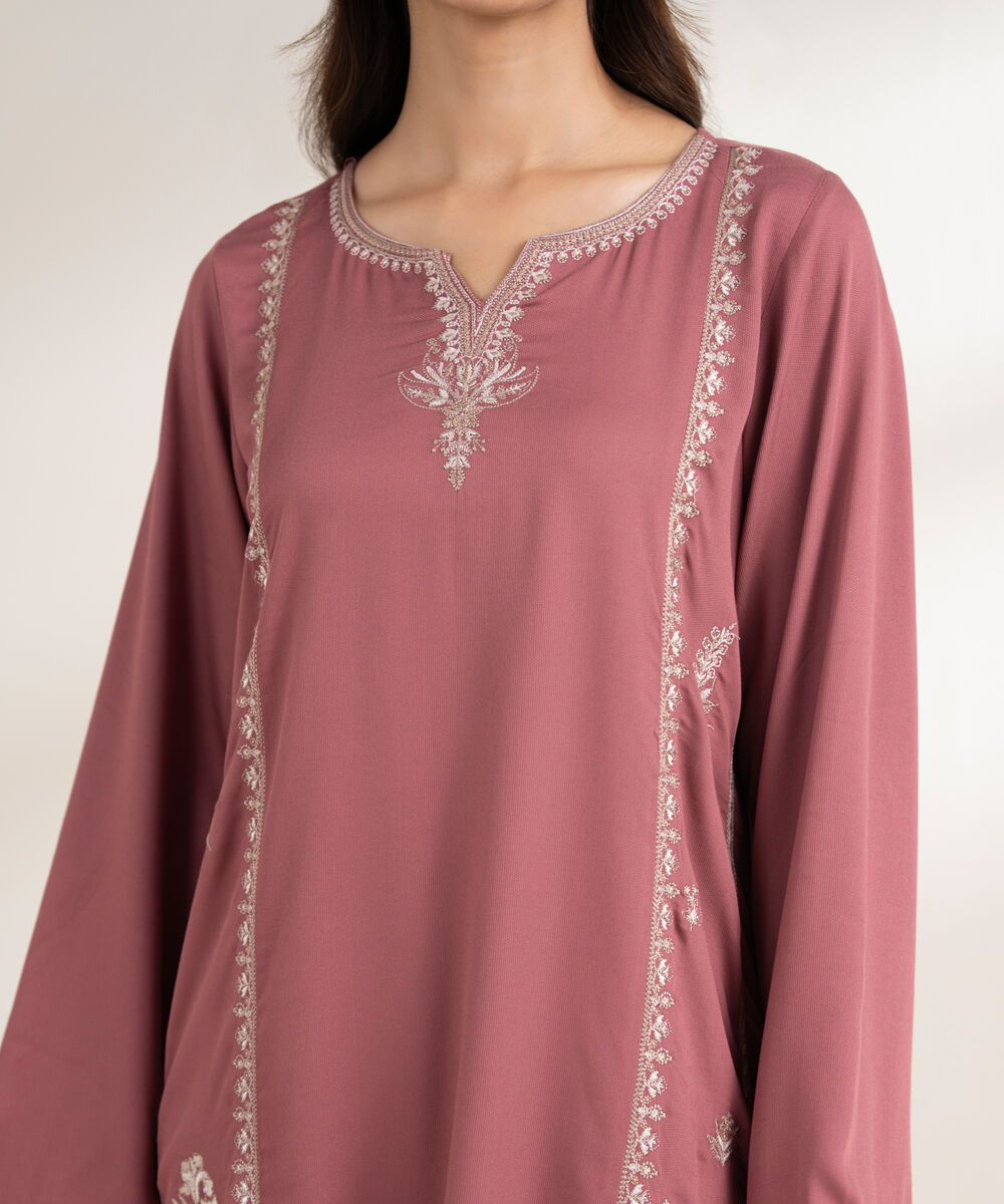 Women's RTW Bedford Embroidered Straight Mauve Shirt