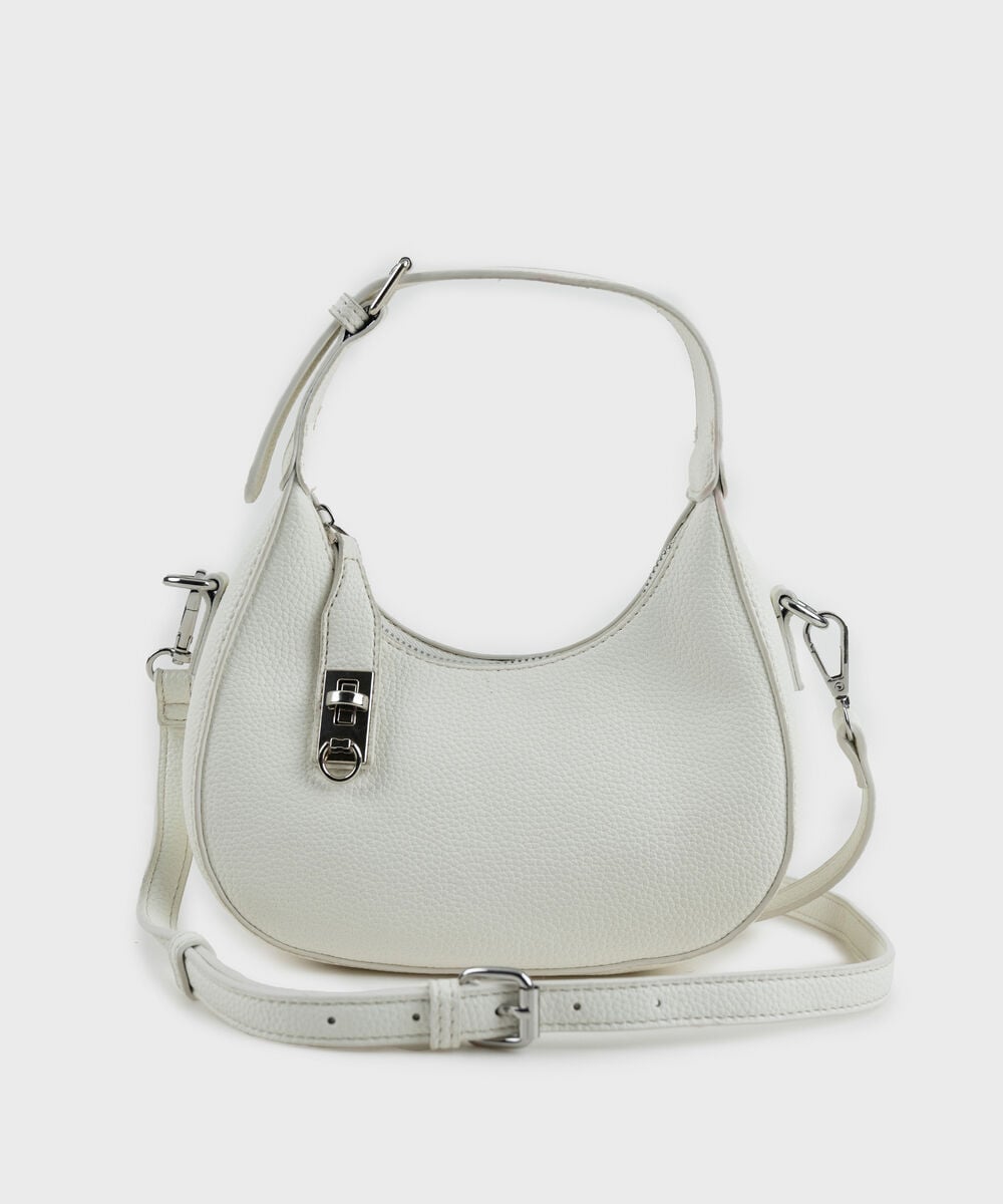 Women's White Short Handle Bag With Zip Clouser