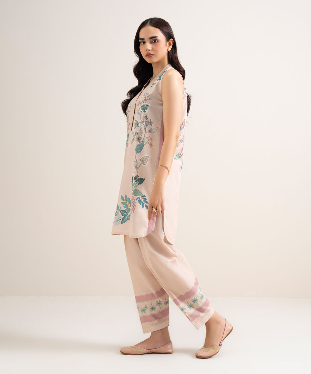 Women's Unstitched Lawn Printed Light Pink 2 Piece Suit