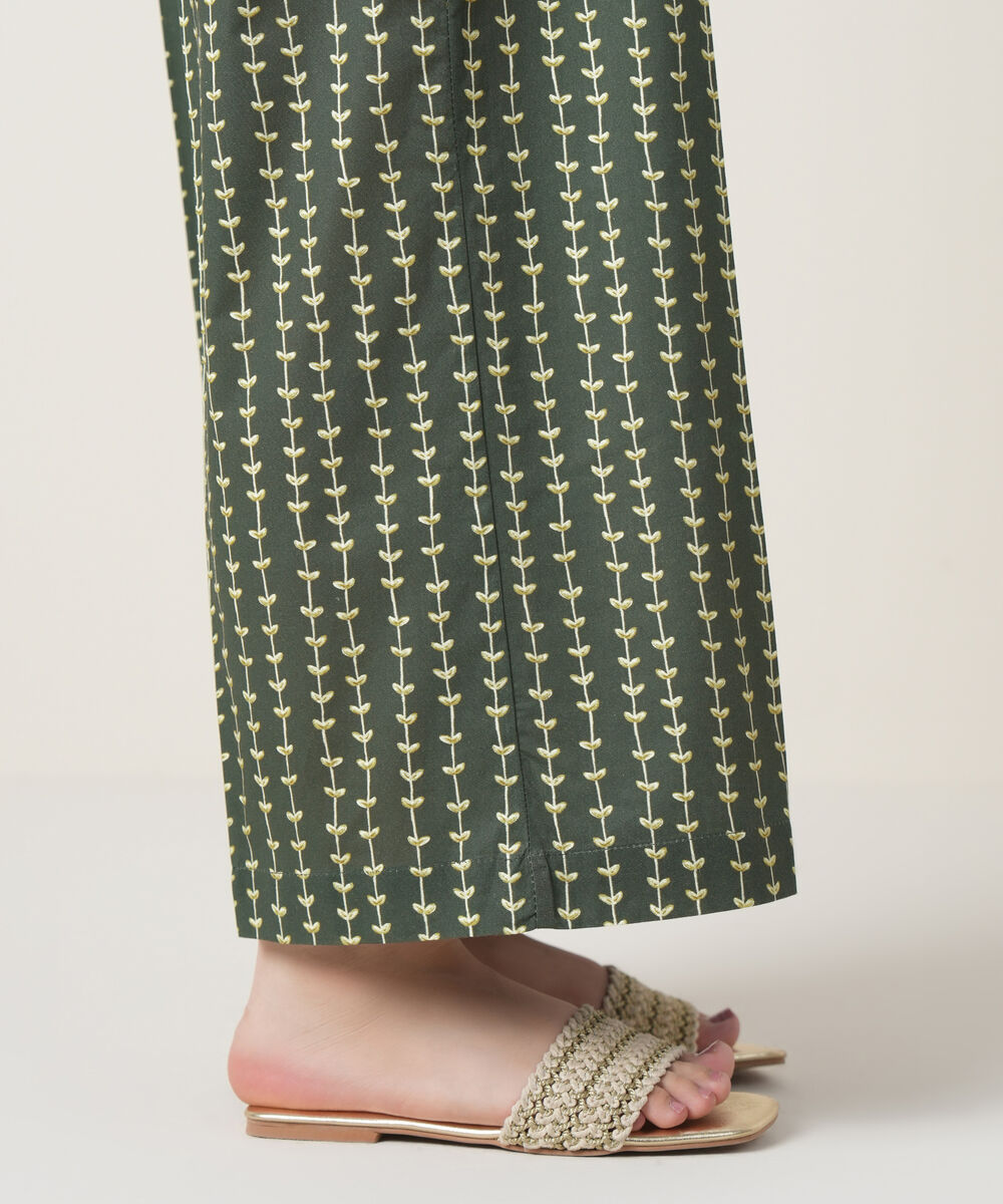 Women's RTW Cambric Green Printed Trousers