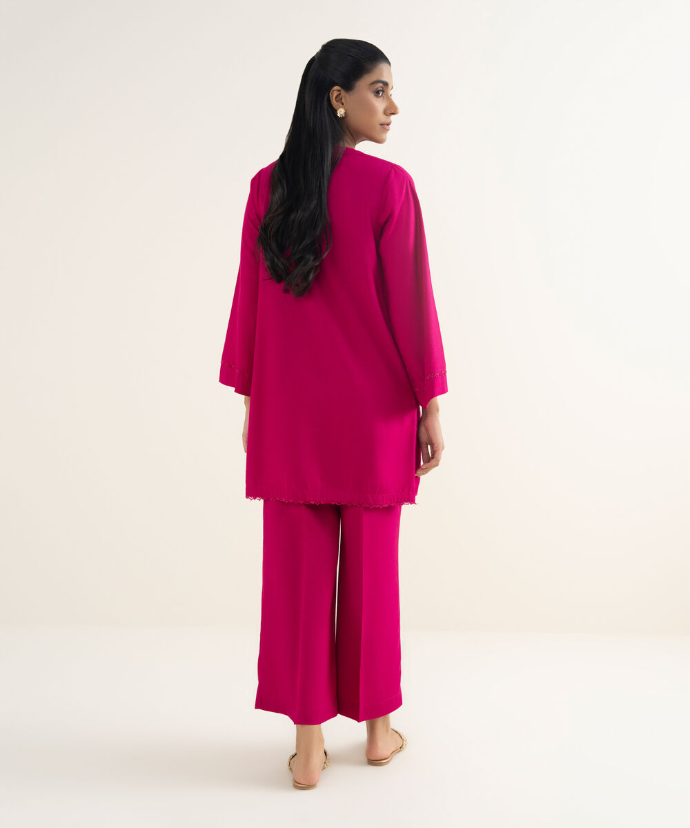 Women's RTW Khaddar Solid Pink Straight Shirt