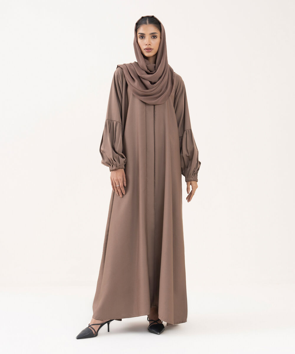 Women's Brown Polyester Abaya Set