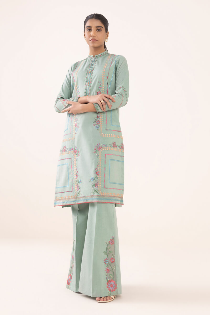 2 Piece - Embroidered Cotton Suit