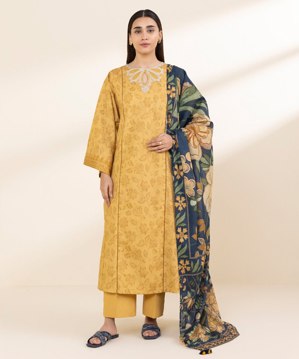 Unstitched Women's Yellow Lawn Shirt Dupatta