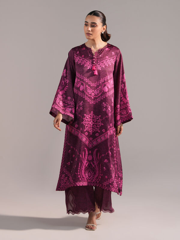 2 Piece - Printed Satin Suit