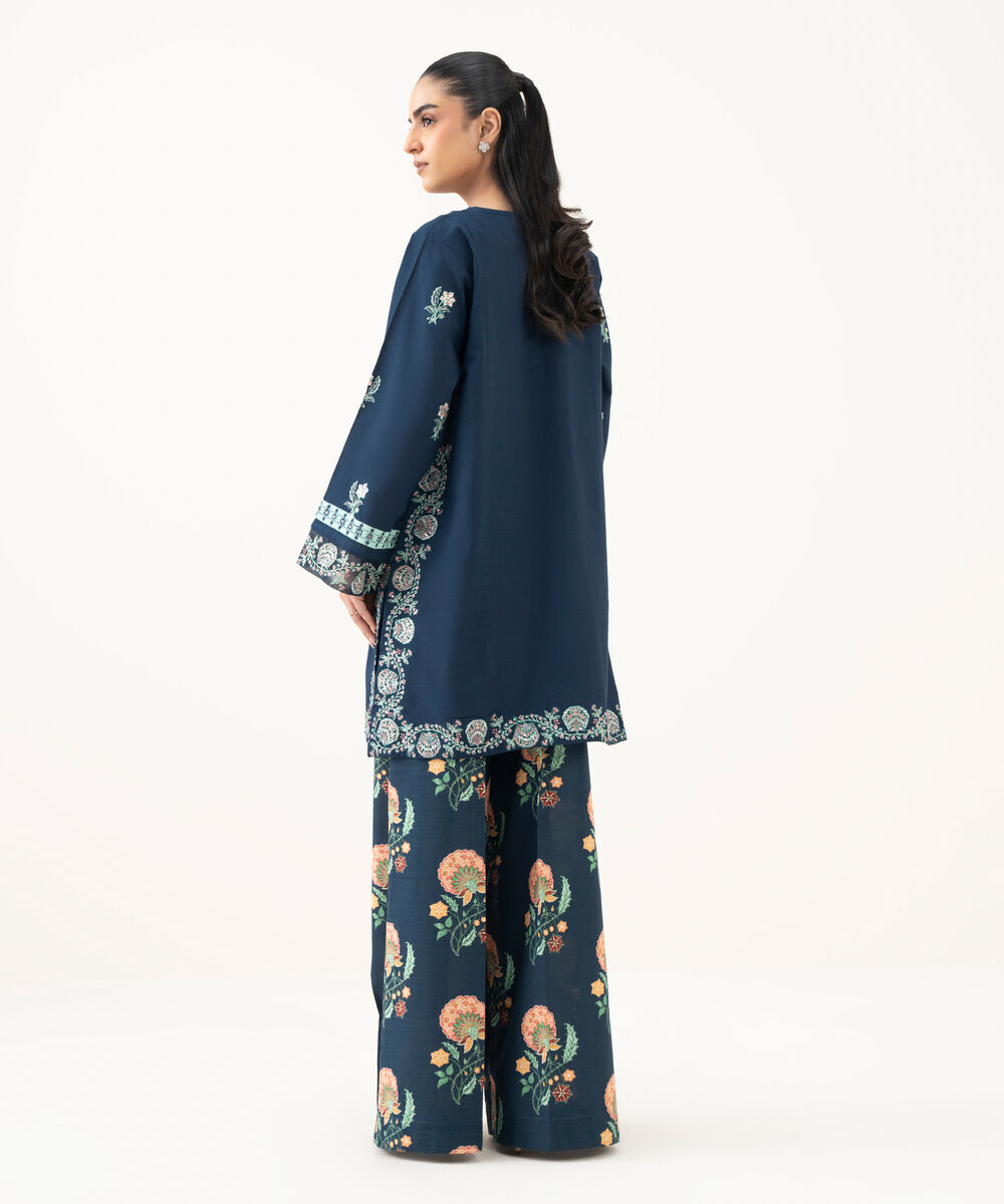 Women's RTW Light Khaddar Blue Embroidered Straight Shirt
