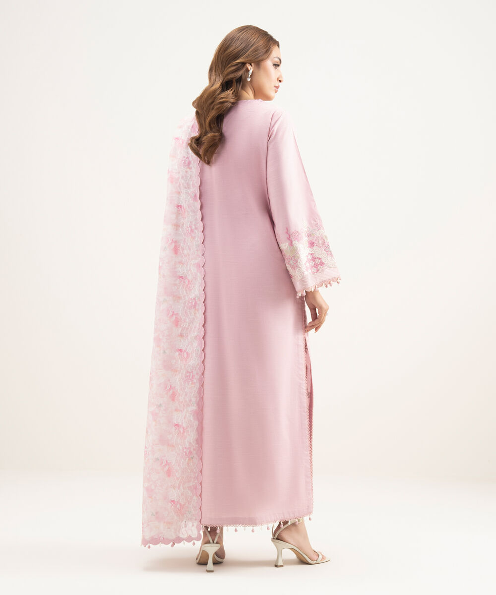 Women's Unstitched Lawn Embroidered Pink 3 Piece Suit