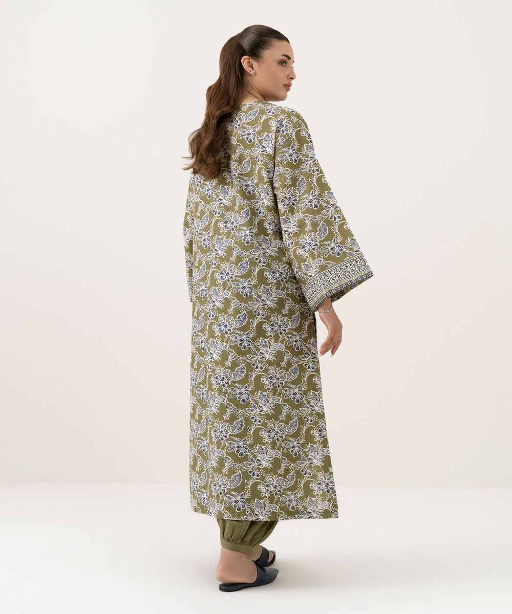 Women's Unstitched Khaddar Printed Green 2 Piece Suit