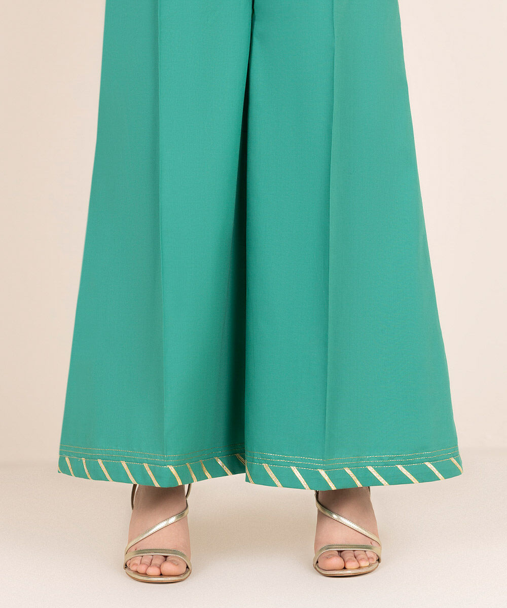 Women's RTW Cambric Green Solid Sharara