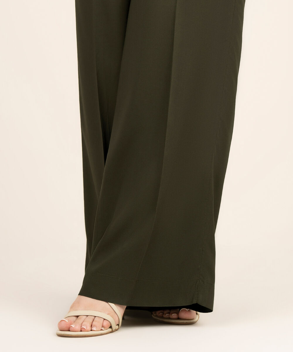 Women's RTW Viscose Linen Solid Green Culottes