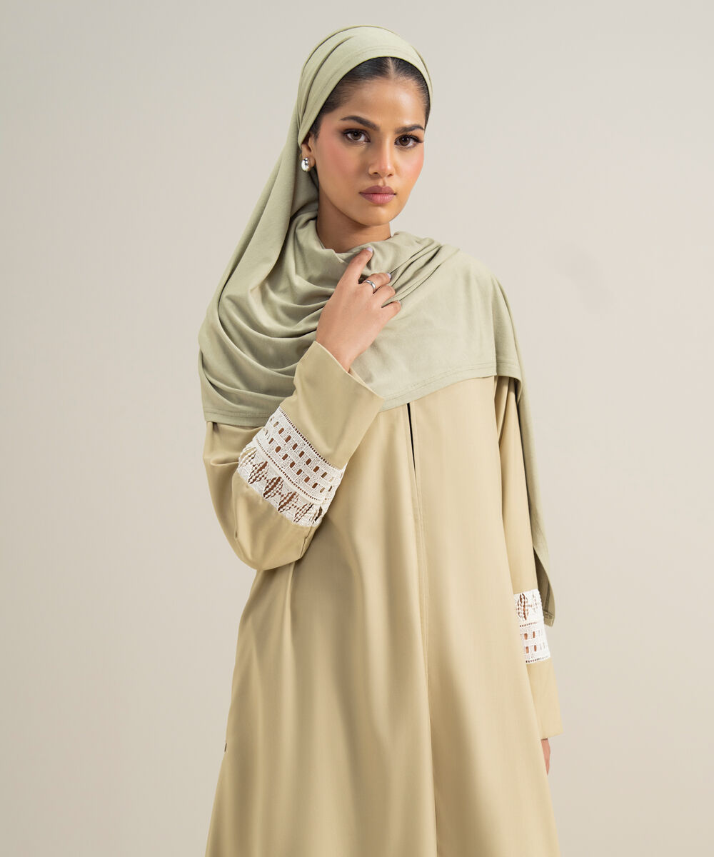 Women's Polyester Green Lace Trim  Abbaya