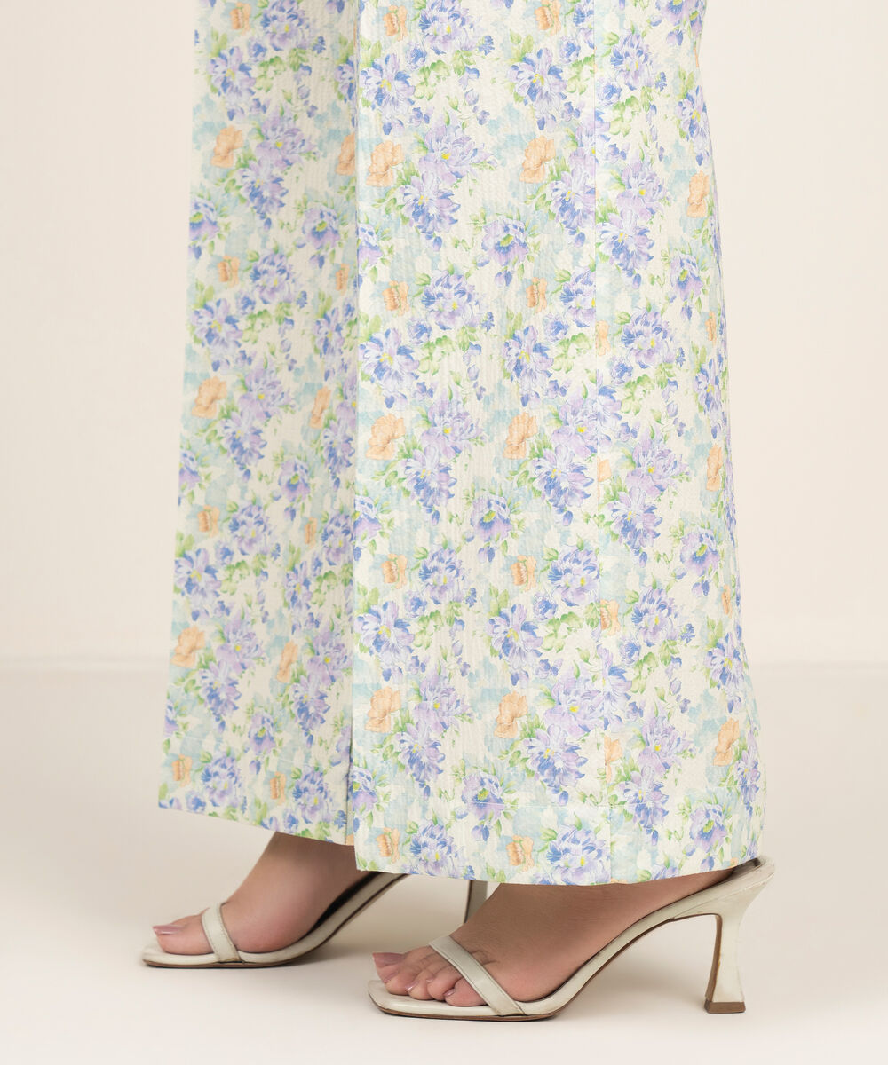 Women's RTW Seersucker Printed Mint Green Flared Pants