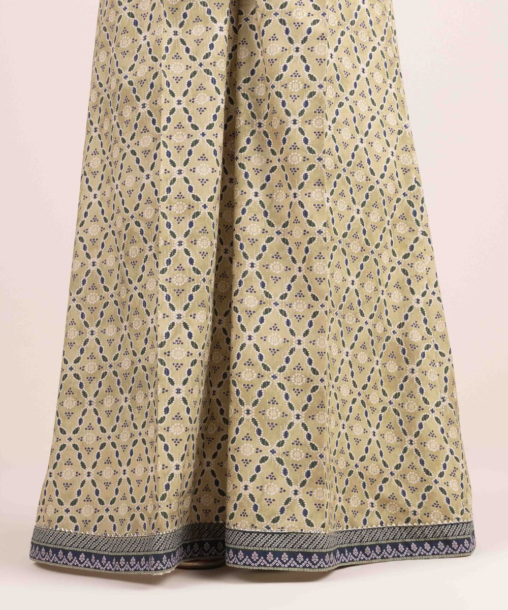 Woman - Beige Printed Cambric Flared Pants