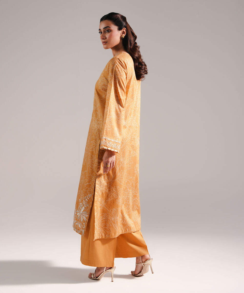 Women's RTW Lawn Embroidered Mustard 2 Piece Suit