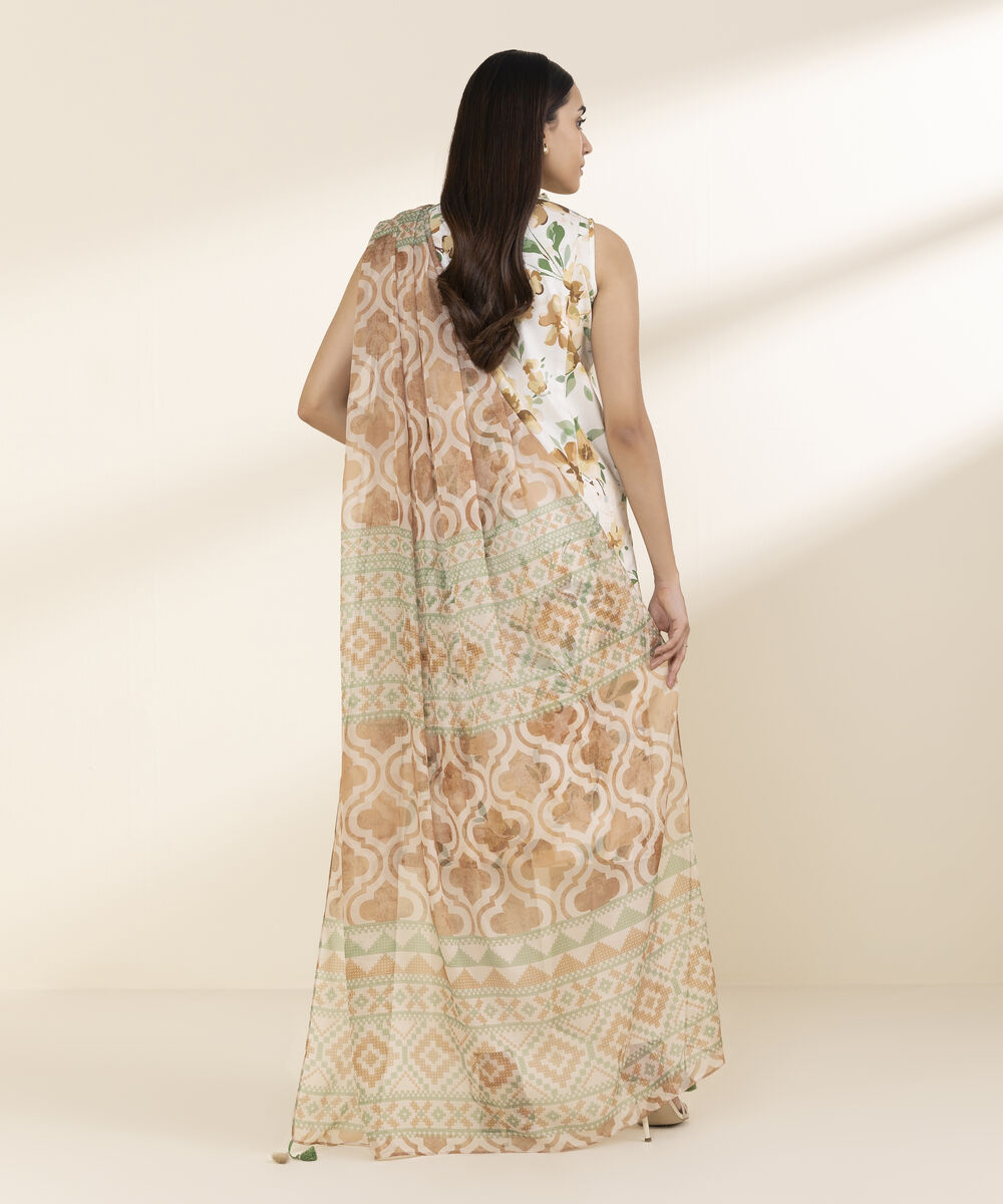 Unstitched Women's Off White Lawn 3 Piece Suit