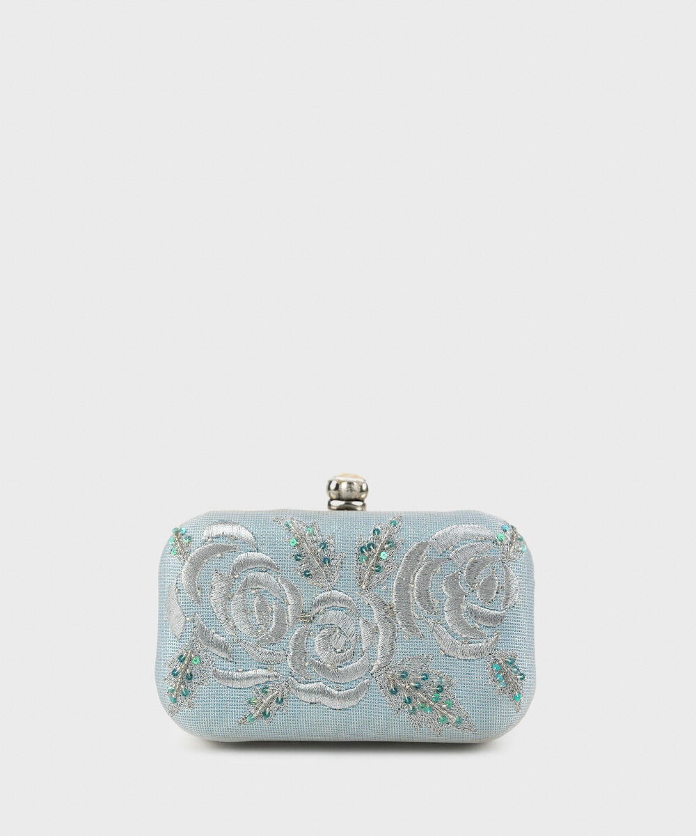 Woman - Blue Hand Embroidered Clutch