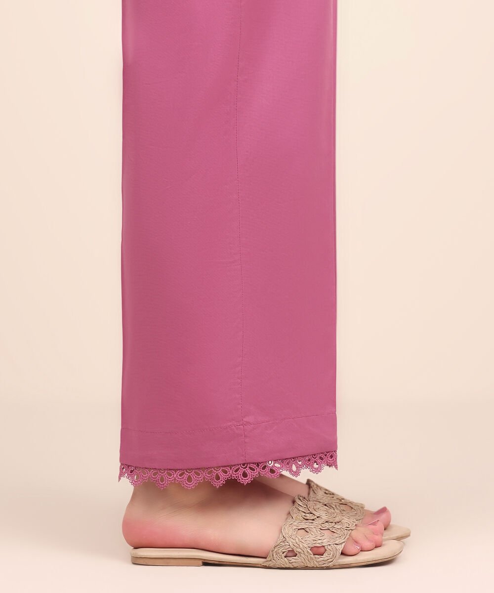 Women's RTW Cambric Pink Dyed Straight Pants