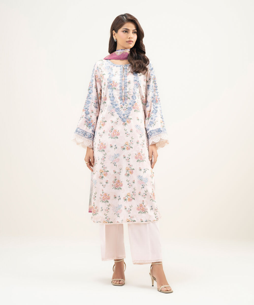 Women's RTW Lawn Embroidered Light Pink 3 Piece Suit