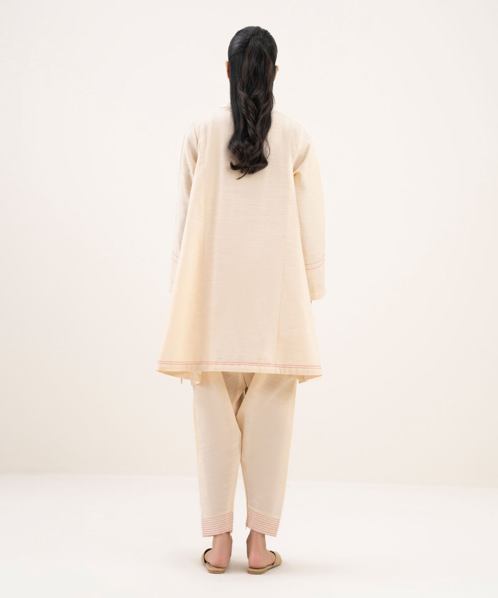 Women's RTW Khaddar Solid Straight White Shirt