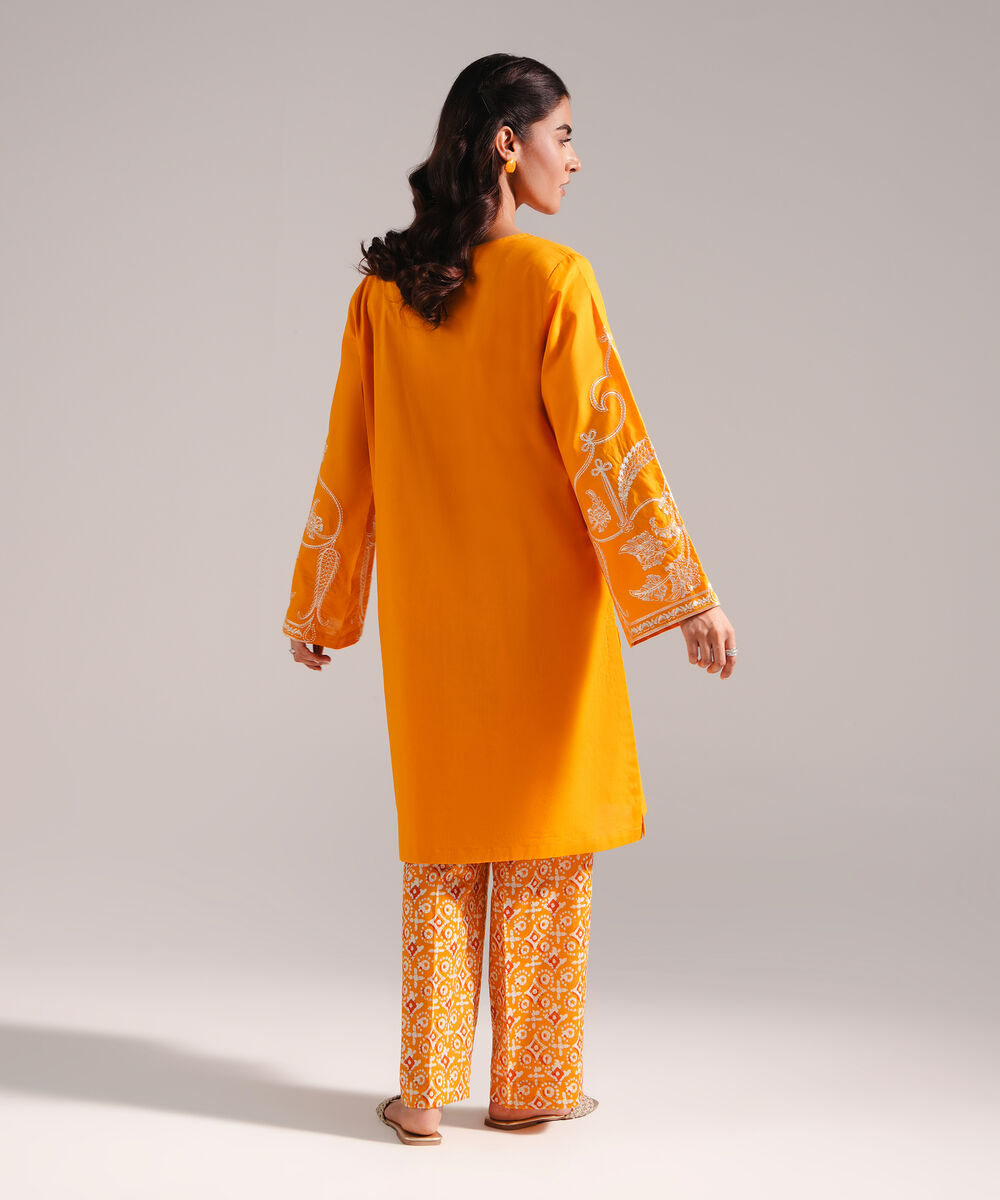 Women's RTW Crosshatch Embroidered Orange Straight Shirt