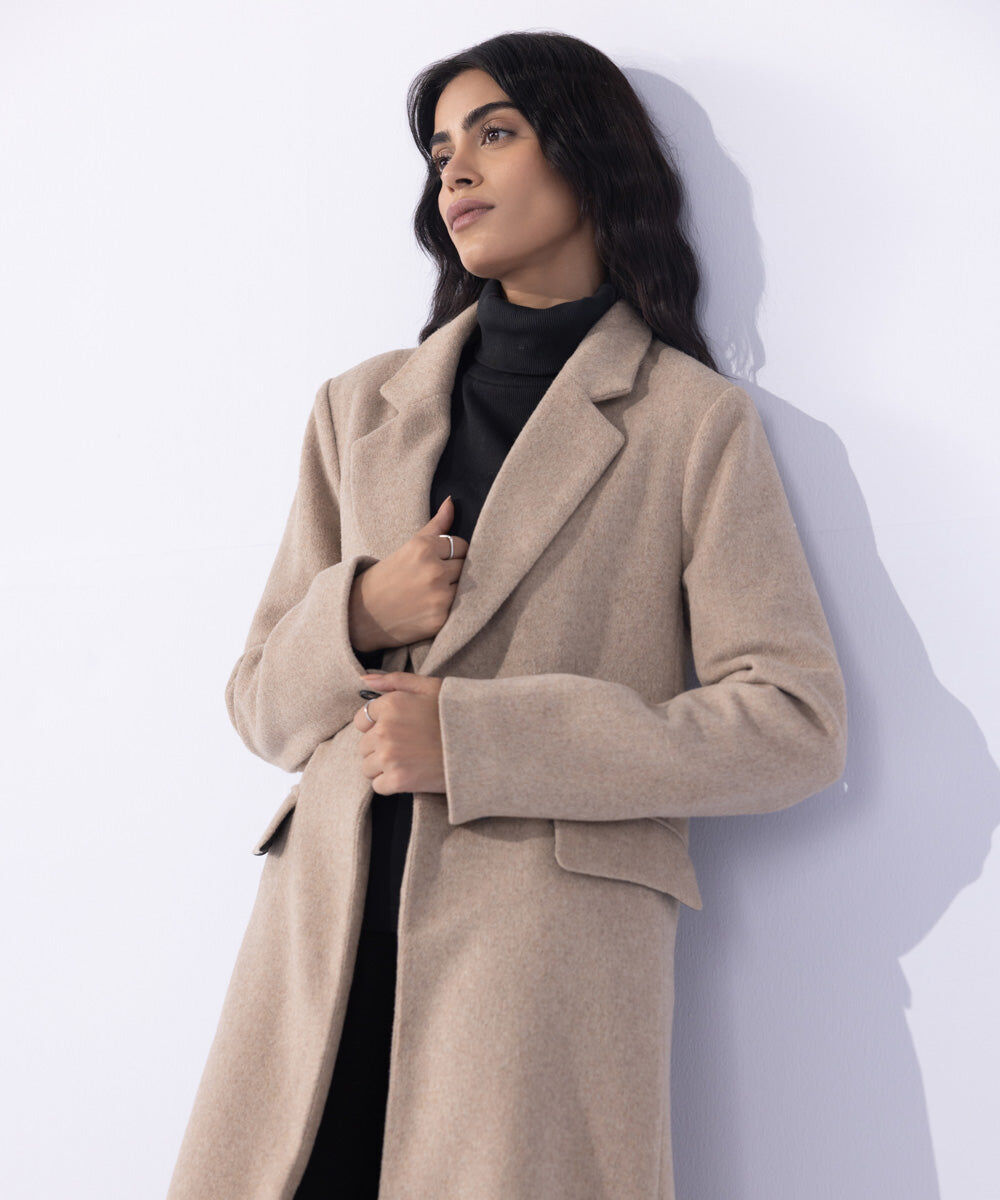 Woman - Beige Single Button Coat