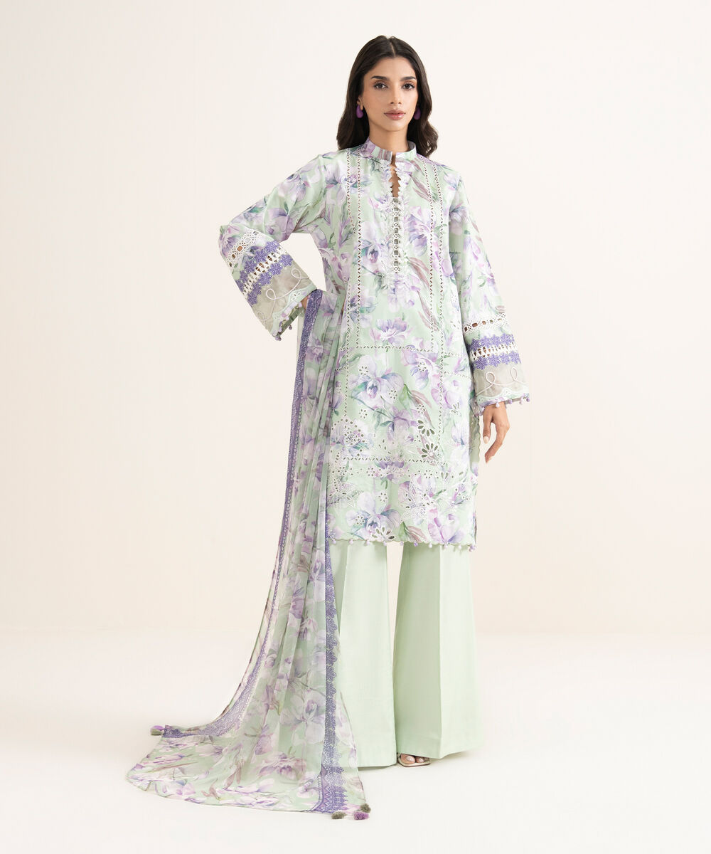 Women's Unstitched Lawn Embroidered Purple 3 Piece Suit