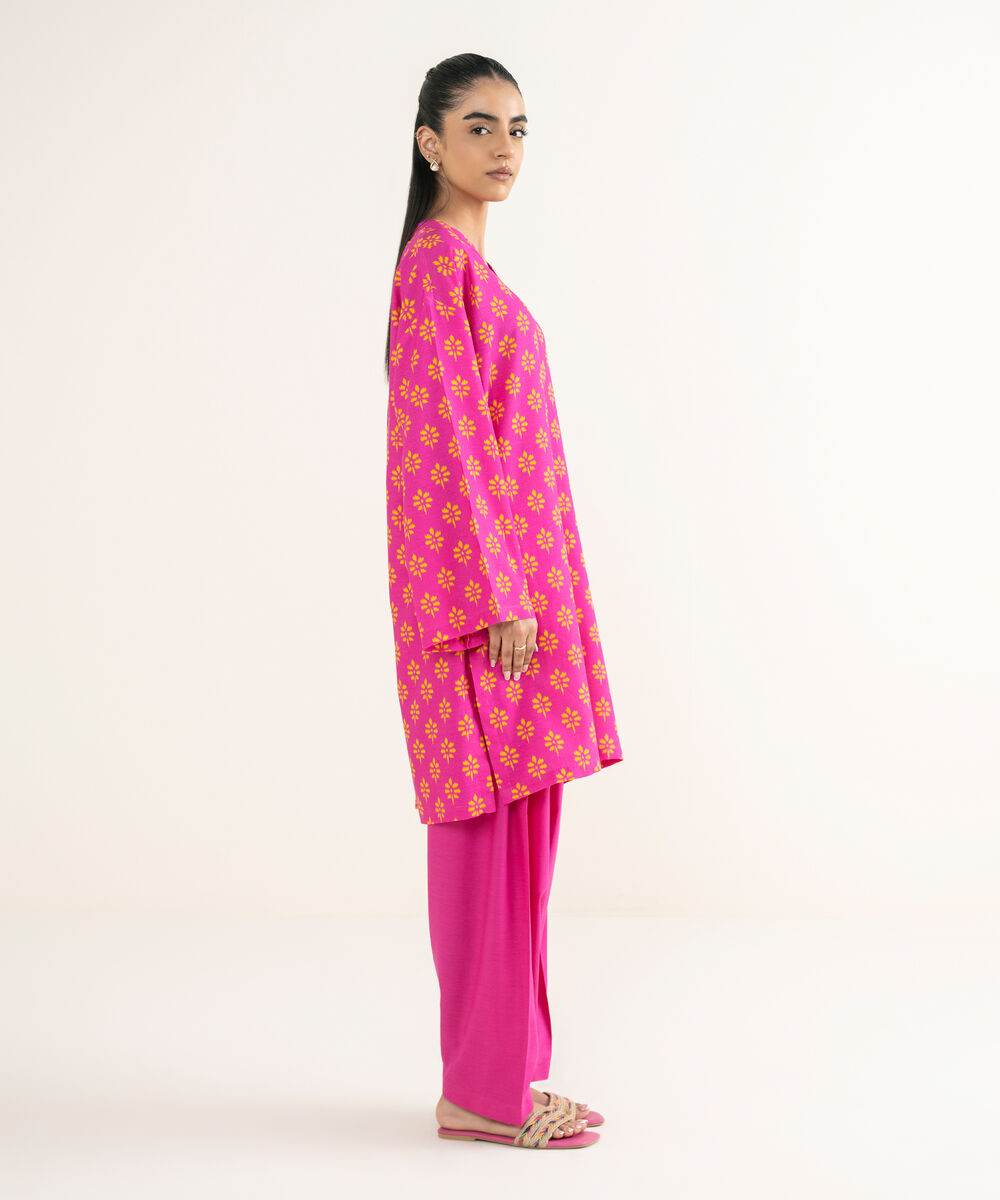 Women's RTW Cotton Viscose Pink Printed Drop Shoulder Shirt