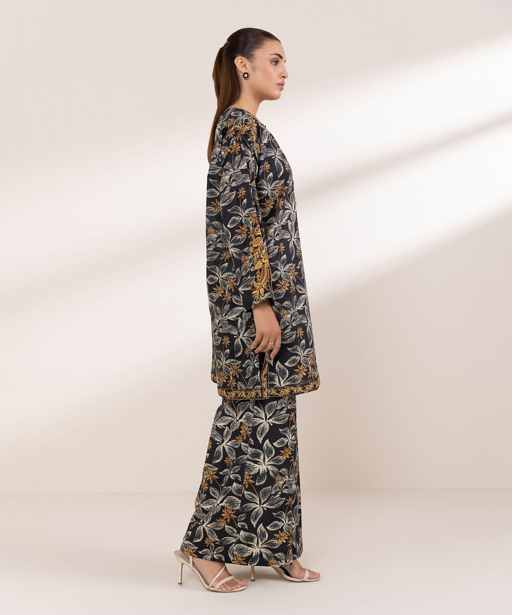 Women's RTW Lawn Black Embroidered Boxy Shirt