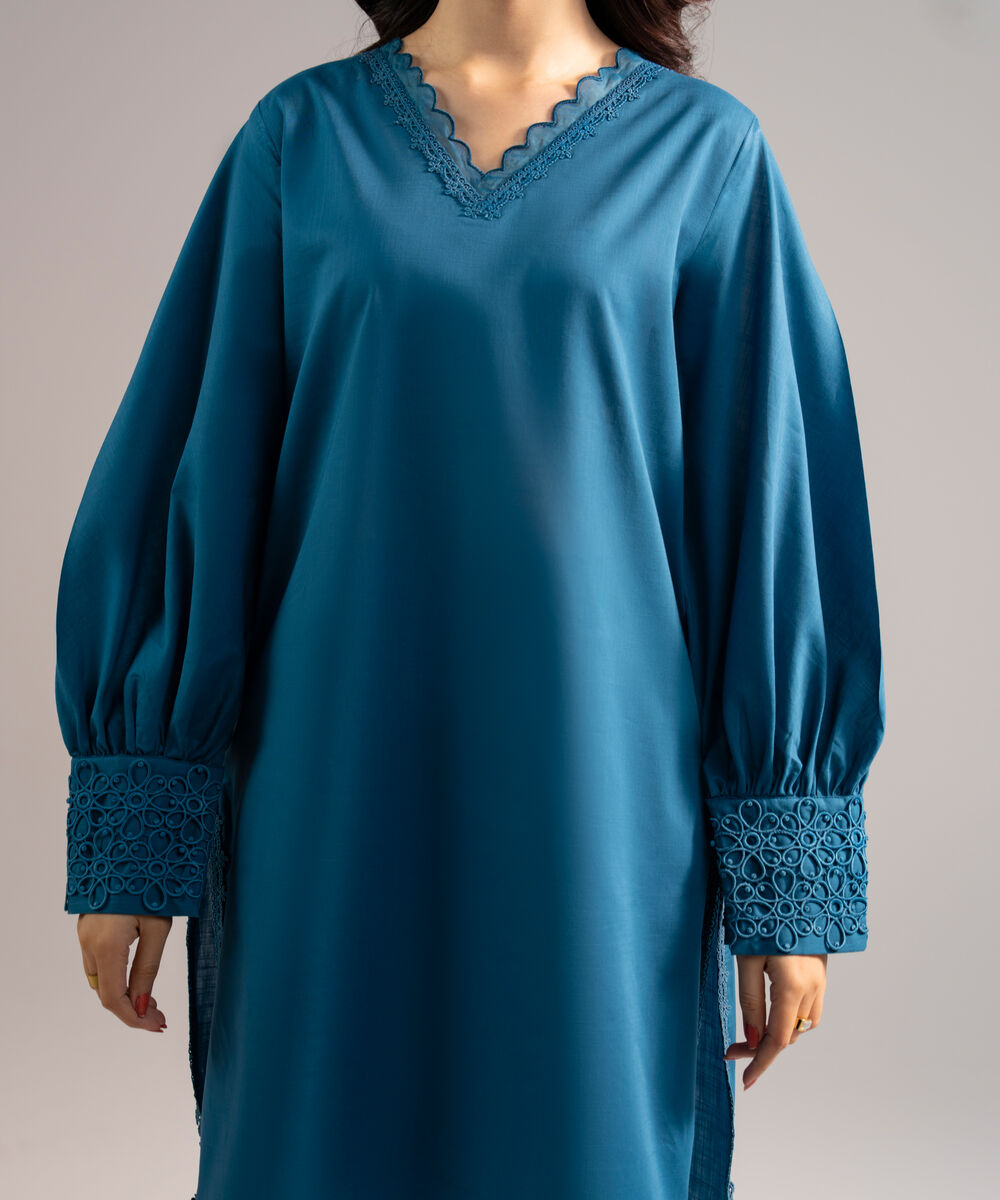 Women's RTW Cross Hatch Solid Teal Straight Shirt