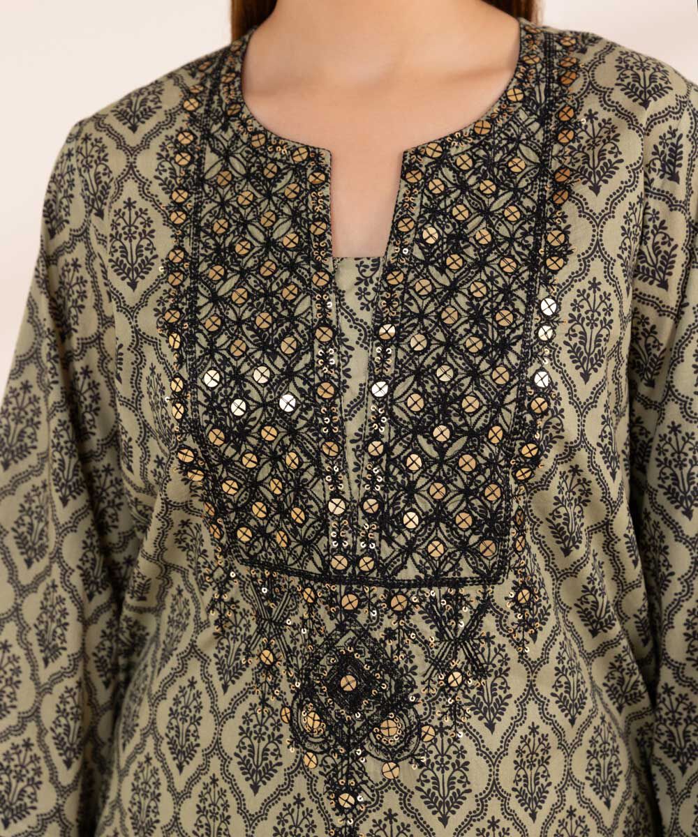 Women's Pret Lawn Brown Printed Embroidered A-Line Shirt