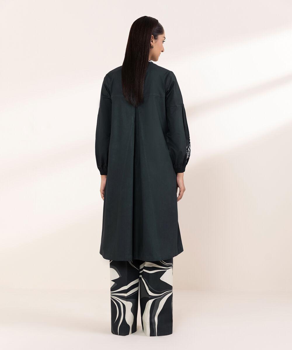 Women's Unstitched Cotton Embroidered Black 2 Piece Suit