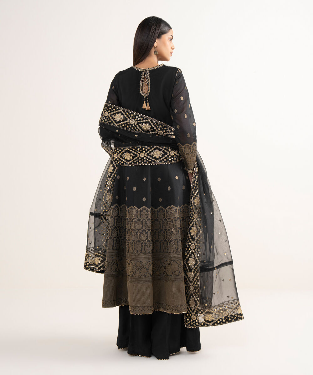 Women's RTW Zari Jacquard Black Embroidered 3 Piece Suit