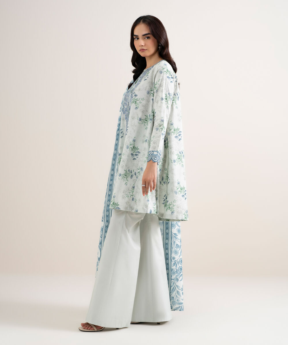 Women's Unstitched Lawn Embroidered Grey 3 Piece Suit