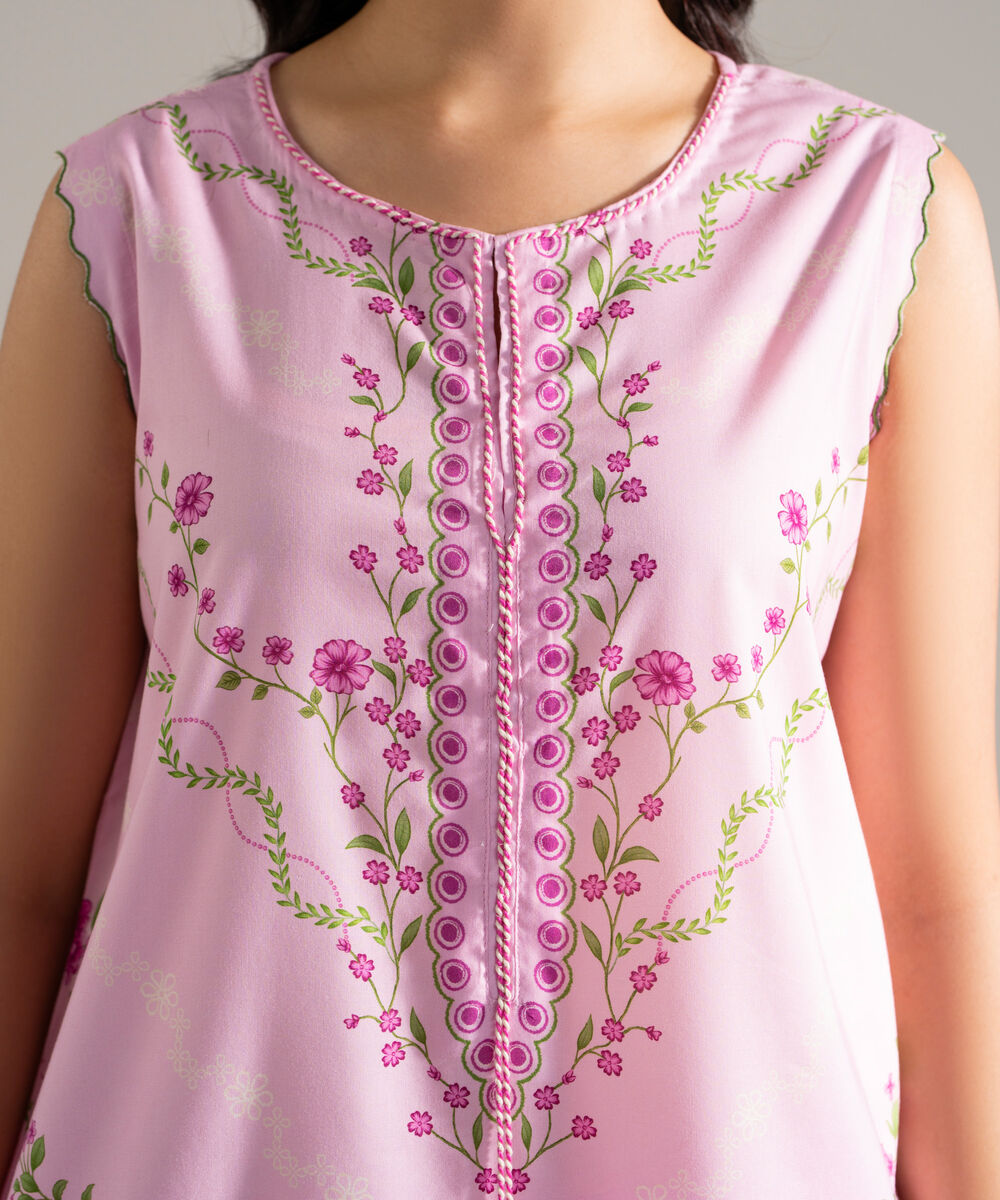 Women's RTW Cotton Viscose Printed Pink 2 Piece Suit