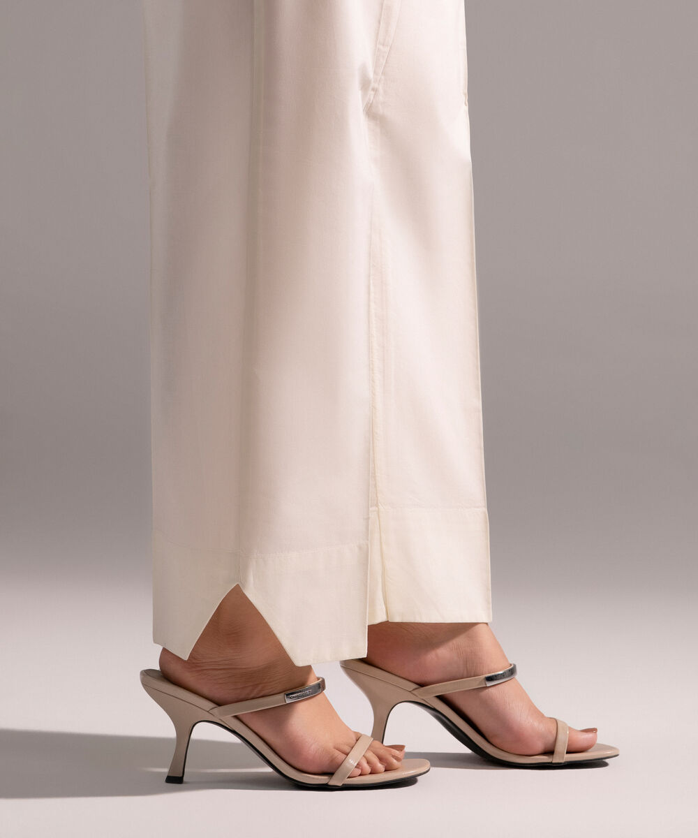 Women's RTW Poplin Solid Off White Straight Pants