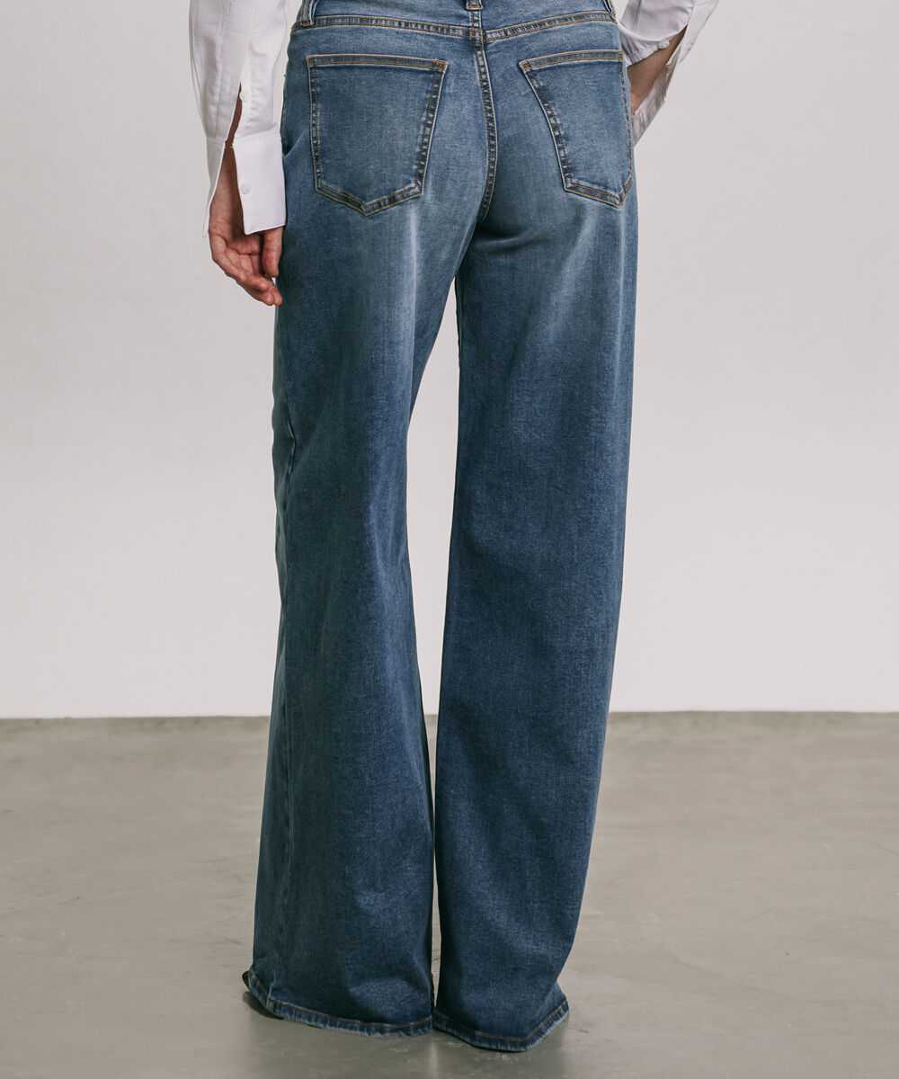 Women's Western Wear Blue High Rise Wide Leg Jeans