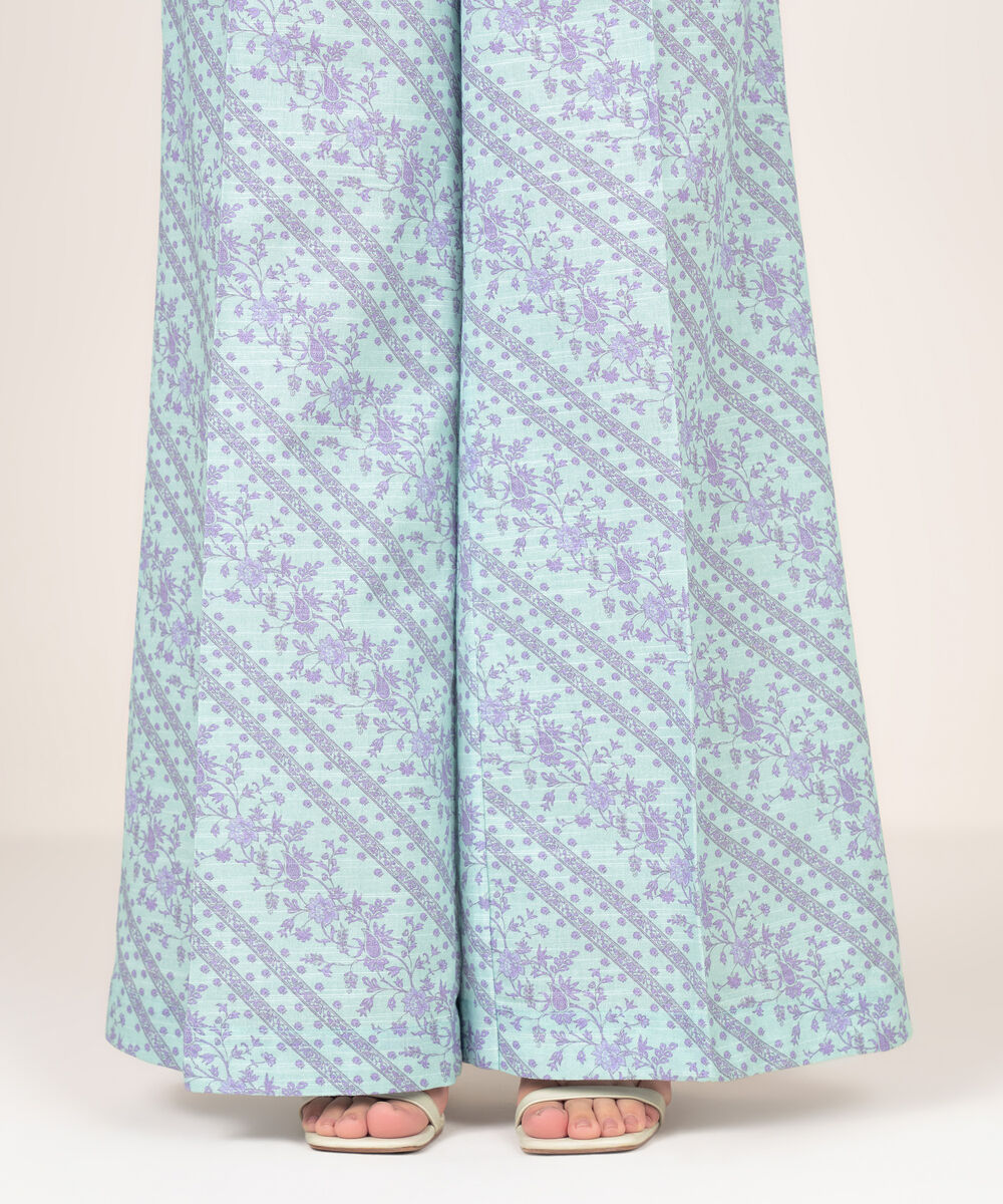 Women's RTW Light Khaddar Printed Blue Flared Pants