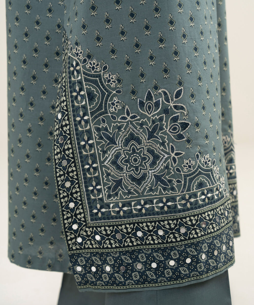 Women's Unstitched Lawn Embroidered Grey 3 Piece Suit