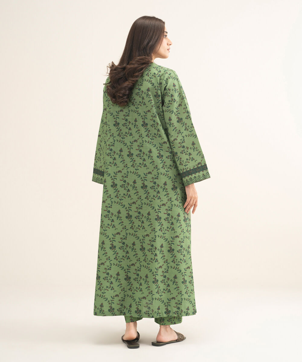 Women's Two Piece Olive green Light Khaddar Printed Suit