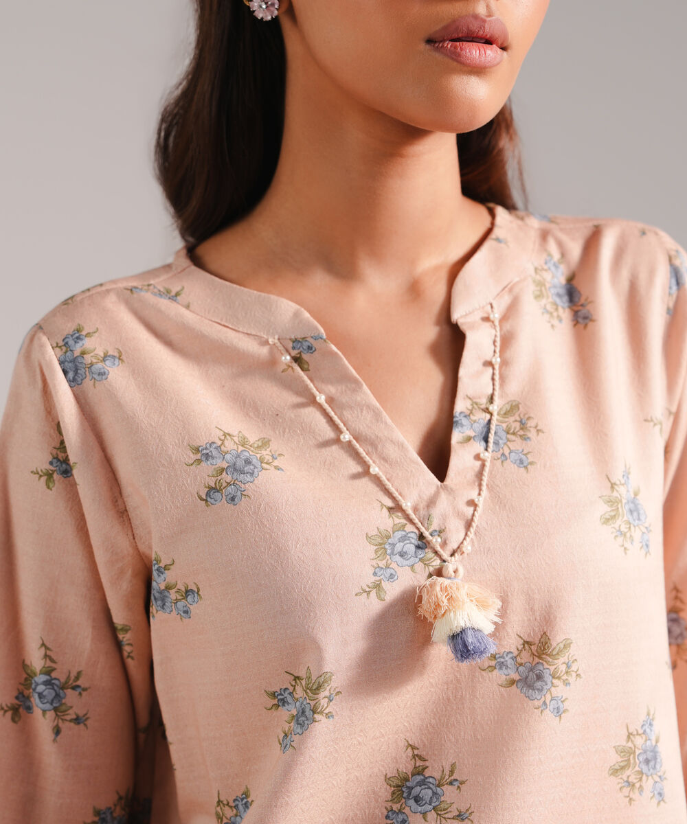 Women's RTW Dobby Printed Peach 2 Piece Suit