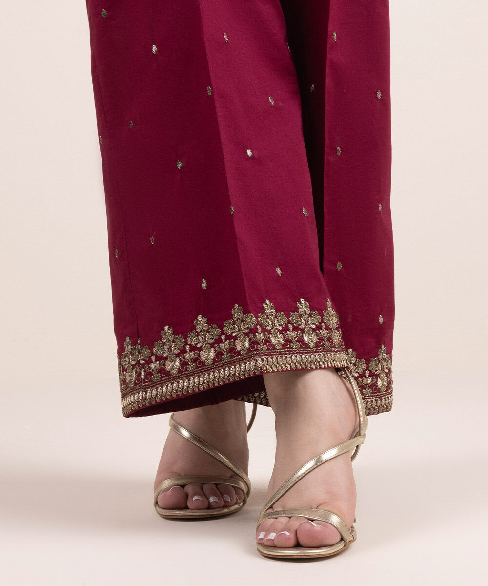 Women's Pret Cambric Red Embroidered Culottes