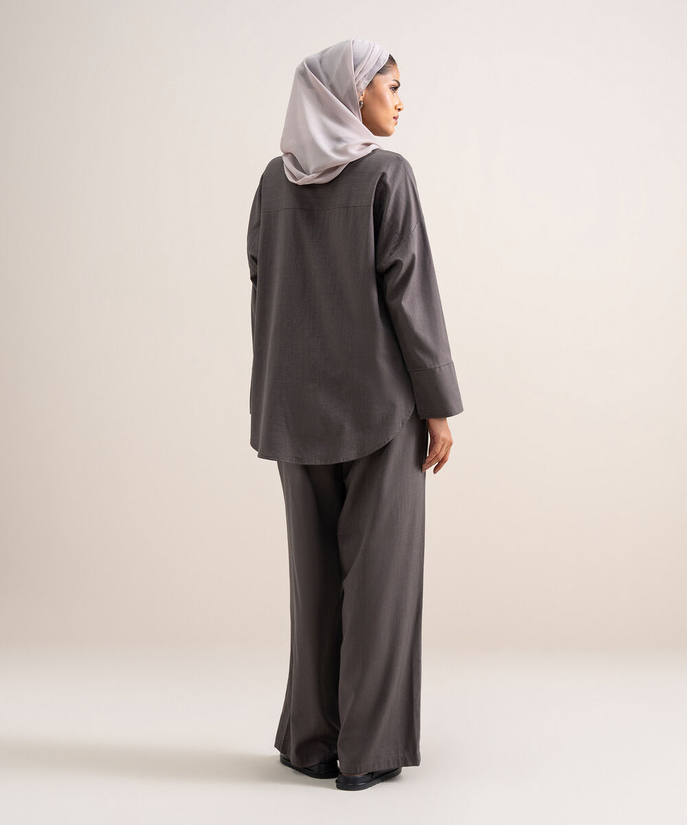 Women's Grey Relaxed Fit Button Down