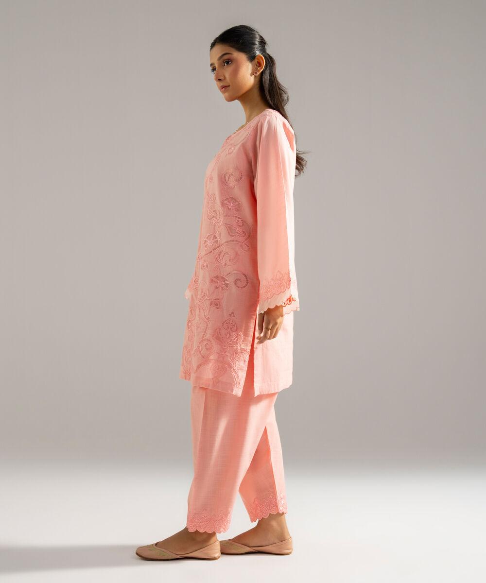 Women's RTW Cross Hatch Solid Embroidered Pink 2 Piece Suit