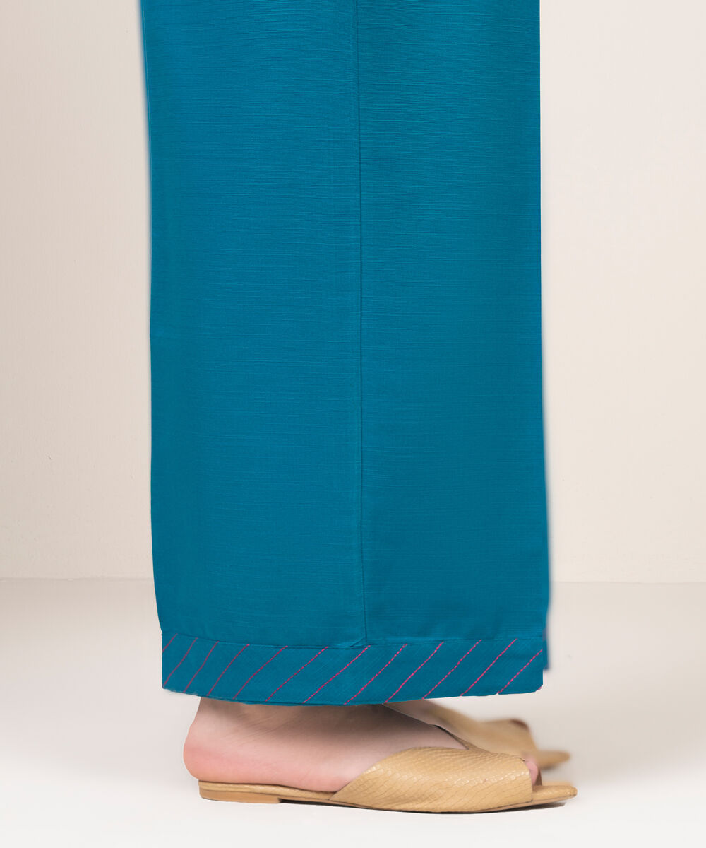 Women's RTW Cotton Embroidered Blue Culottes