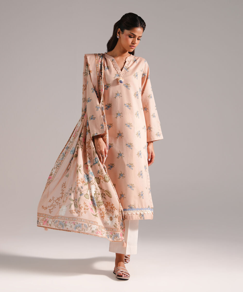 Women's RTW Dobby Printed Peach 2 Piece Suit