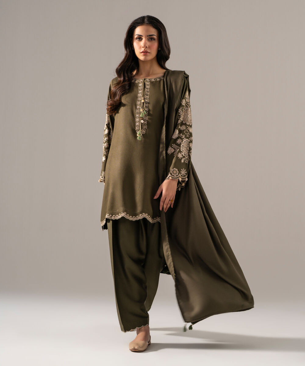 Women's RTW Poly Viscose Solid Green Shawl